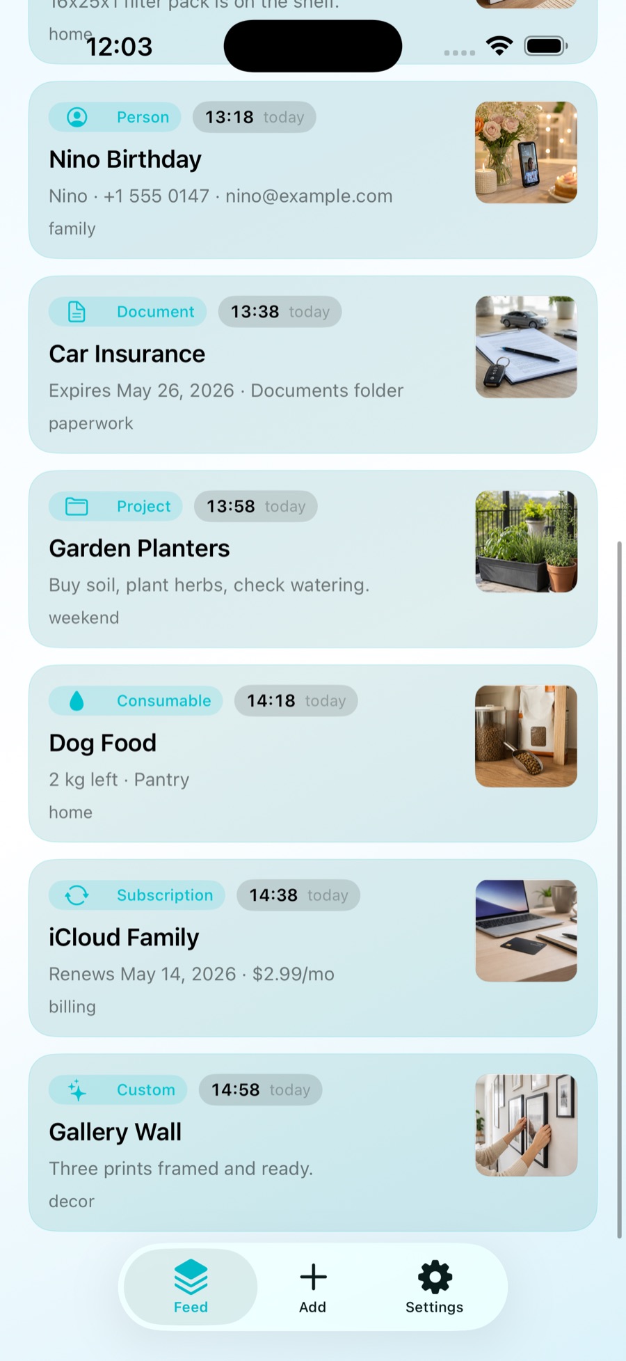 Surface feed showing reminders for upcoming chores
